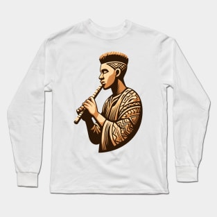 Afrocentric Man Wooden Carving Long Sleeve T-Shirt